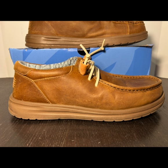 Hey Dude Wally Grip Craft Leather Lace Up Casual Shoes Brown Mens 13 - Main Image
